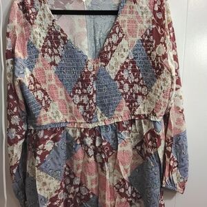Patchwork Long Sleeve Women's Top
